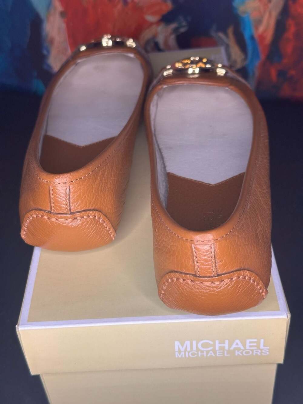 Michael Kors Fulton Moc Luggage Tumbled Leather Flats Size 8M - Picture 3 of 6